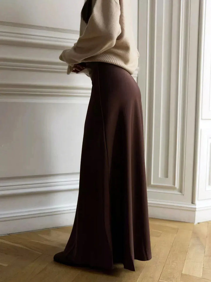 Muse & Valeur | Satin Fishtail Maxi Skirt for Women in Black