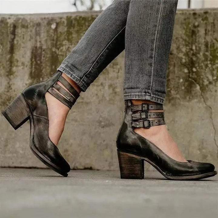 Muse & Valeur | Vintage Summer Heels for Women, Ankle Strap, Closed Toe