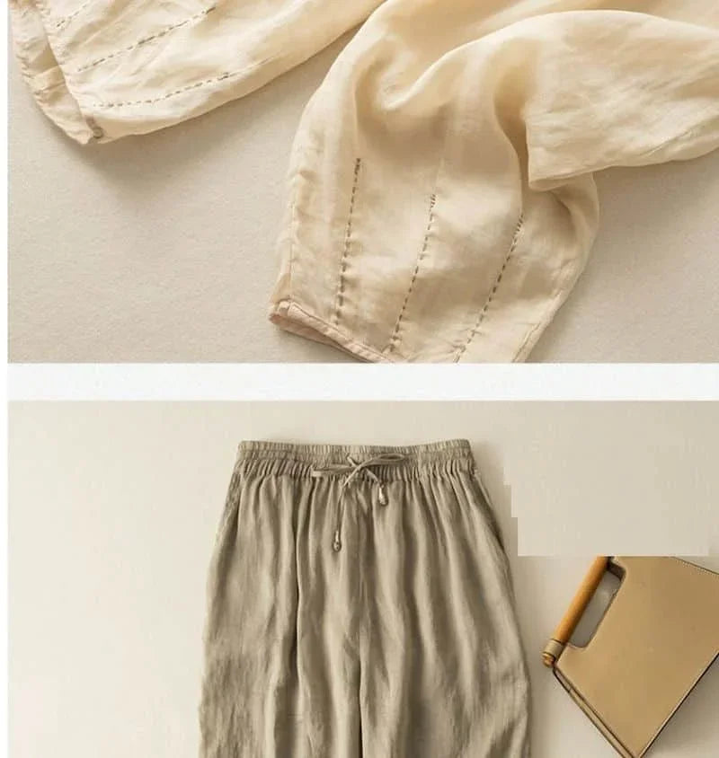 Muse & Valeur | Linen Pants for Women in Natural Fit, Beige