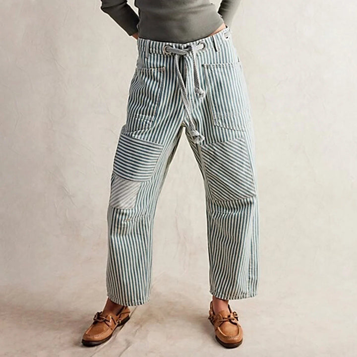 Muse & Valeur | Stripe Pant for Women in Lightweight Fabric, Relaxed Fit, Navy