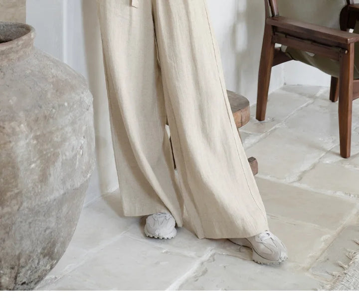 Muse & Valeur | Linen Wide Leg Pant for Women in Ruffle Style
