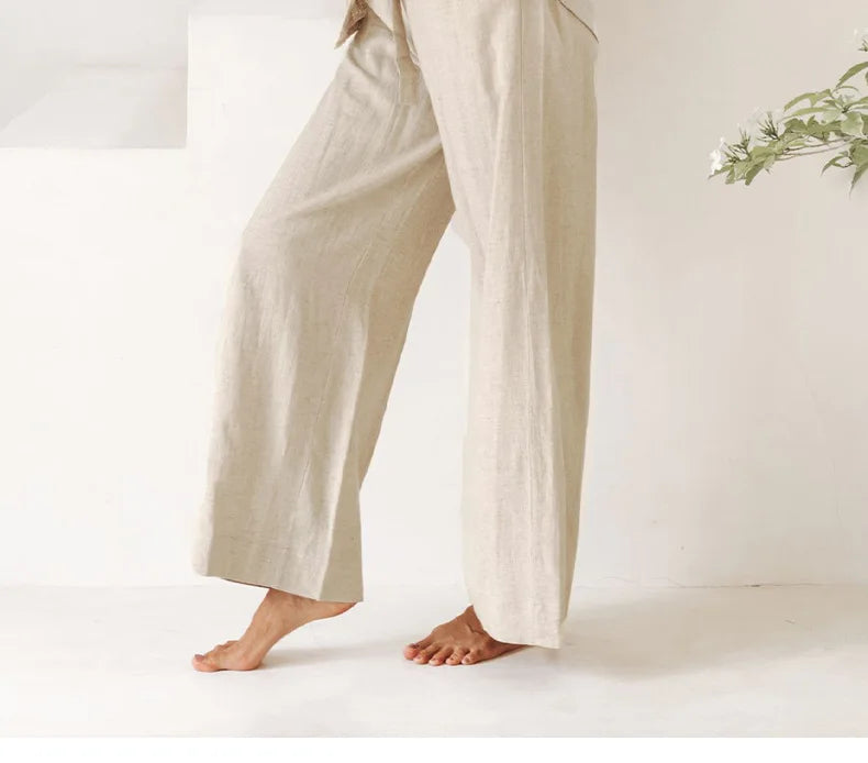 Muse & Valeur | Linen Wide Leg Pant for Women in Ruffle Style