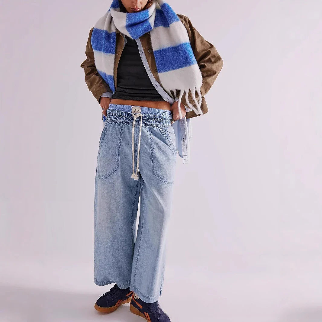 Muse & Valeur | Drawstring Jeans for Women in Denim Blue