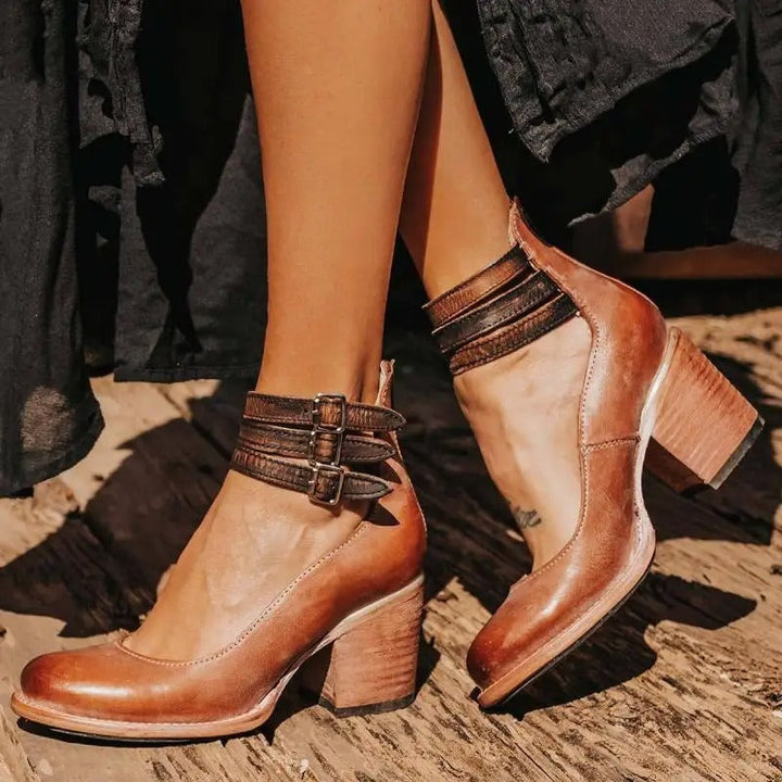 Muse & Valeur | Vintage Summer Heels for Women, Ankle Strap, Closed Toe