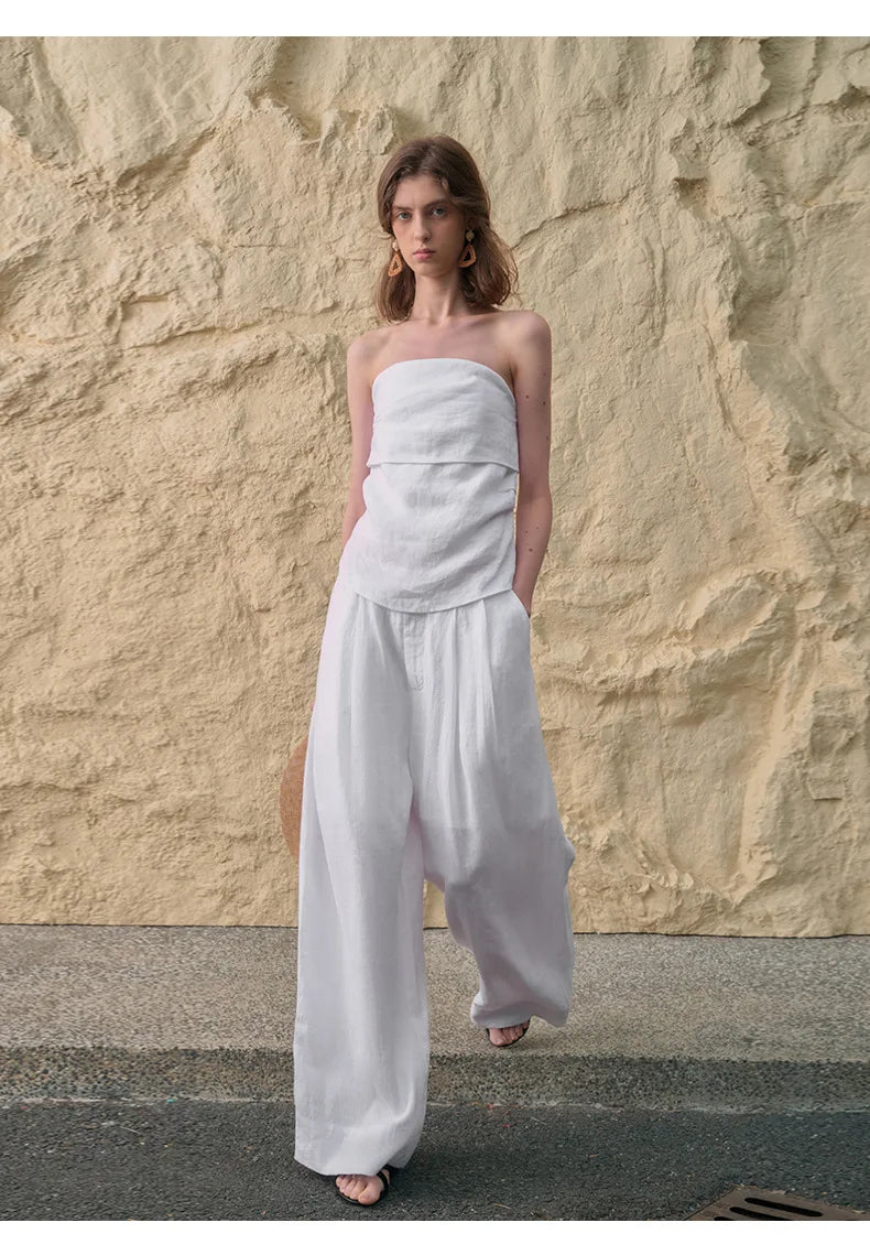 Muse & Valeur | Pleated Wide Leg Linen Pant