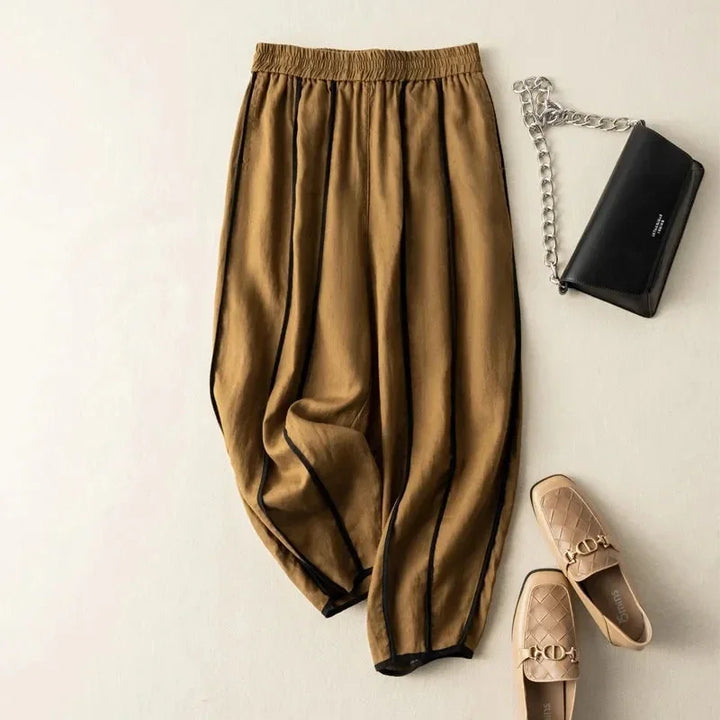 Muse & Valeur | Green Stripe Linen Wide Leg Pant
