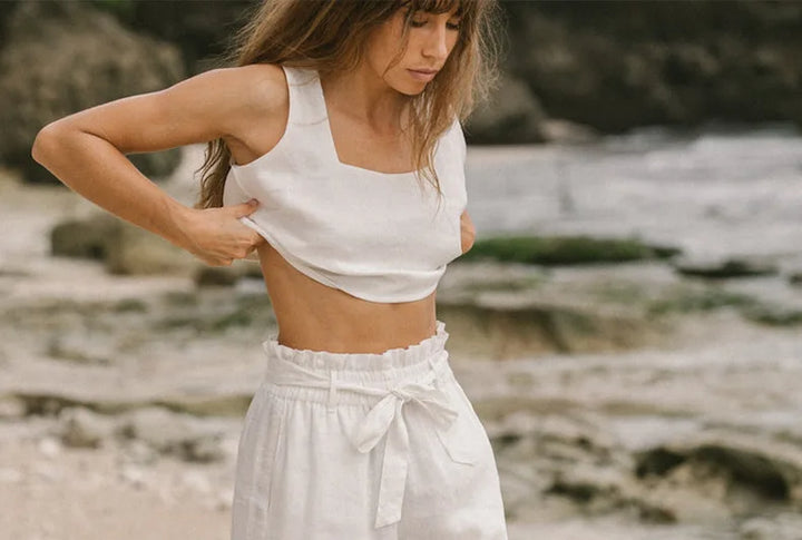 Muse & Valeur | Linen Wide Leg Pant for Women in Ruffle Style