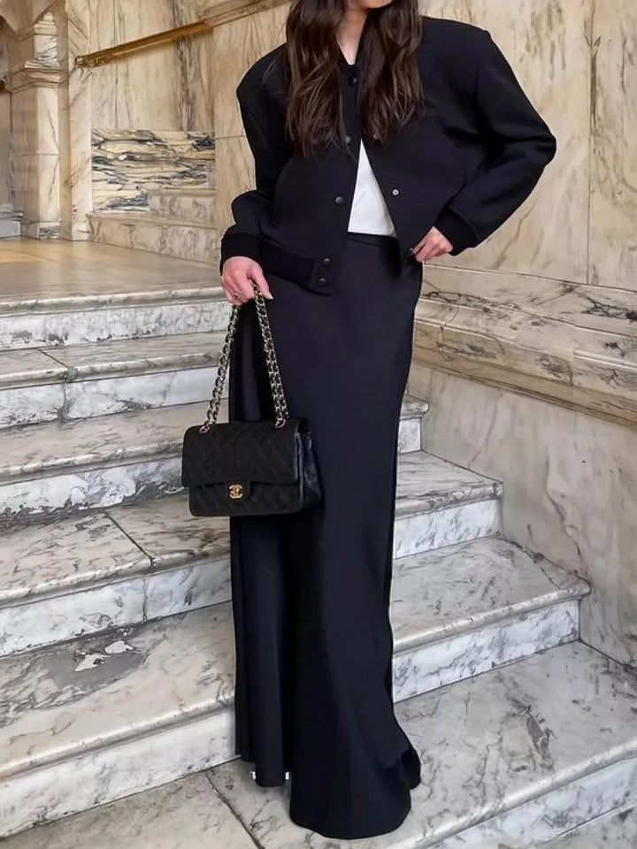 Muse & Valeur | Satin Fishtail Maxi Skirt for Women in Black
