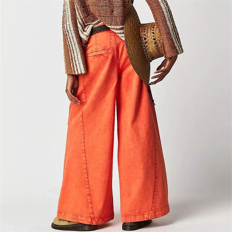 Muse & Valeur | Pleated Wide-Leg Jeans for Women in Denim Blue