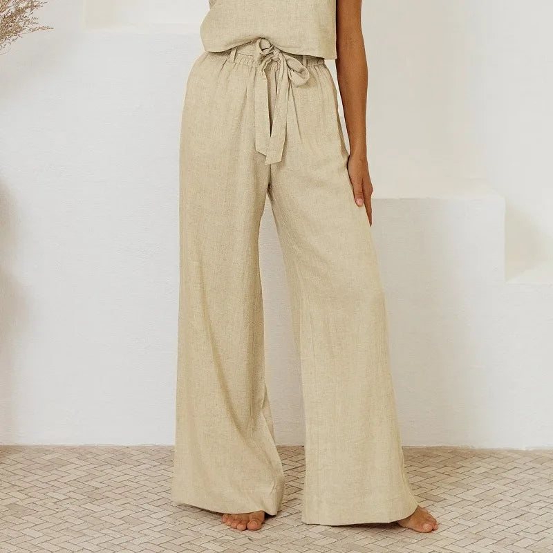 Muse & Valeur | Linen Wide Leg Pant for Women in Ruffle Style