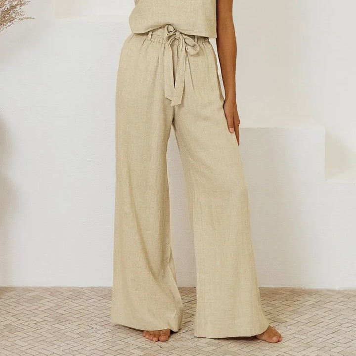 Muse & Valeur | Linen Wide Leg Pant for Women in Ruffle Style