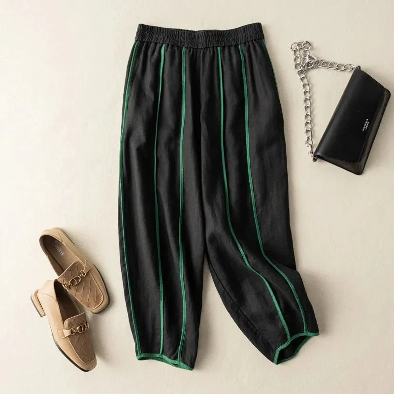 Muse & Valeur | Green Stripe Linen Wide Leg Pant
