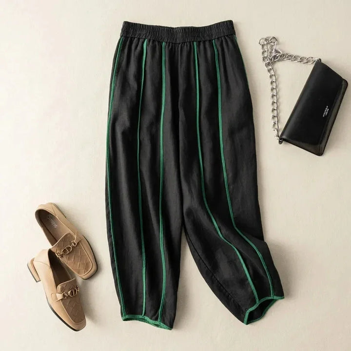 Muse & Valeur | Green Stripe Linen Wide Leg Pant