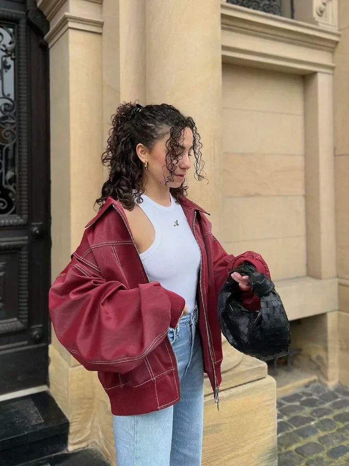 Muse and Valeur | Oversized Leather Bomber Jacket