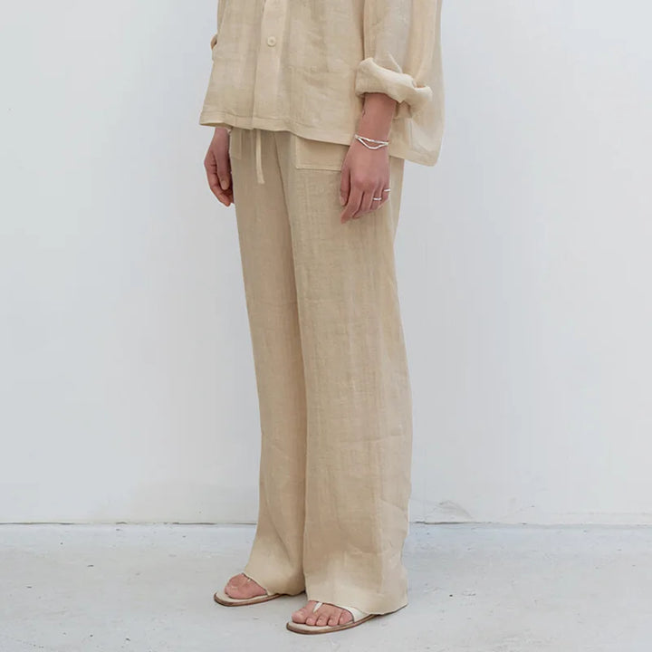 Muse & Valeur | Linen Straight Pants for Women with Drawstring