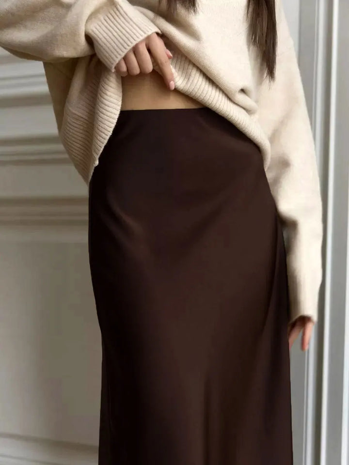 Muse & Valeur | Satin Fishtail Maxi Skirt for Women in Black
