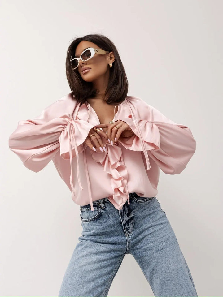 Muse and Valeur | Satin Ruffle Blouse