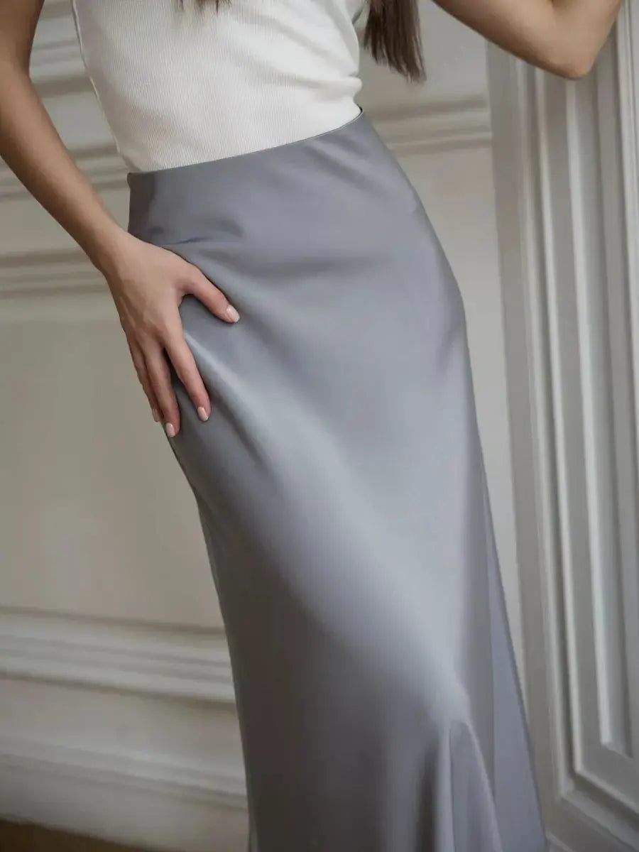 Muse & Valeur | Satin Fishtail Maxi Skirt for Women in Black