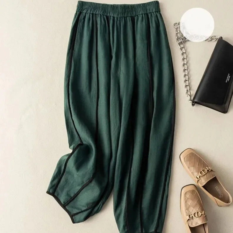 Muse & Valeur | Green Stripe Linen Wide Leg Pant