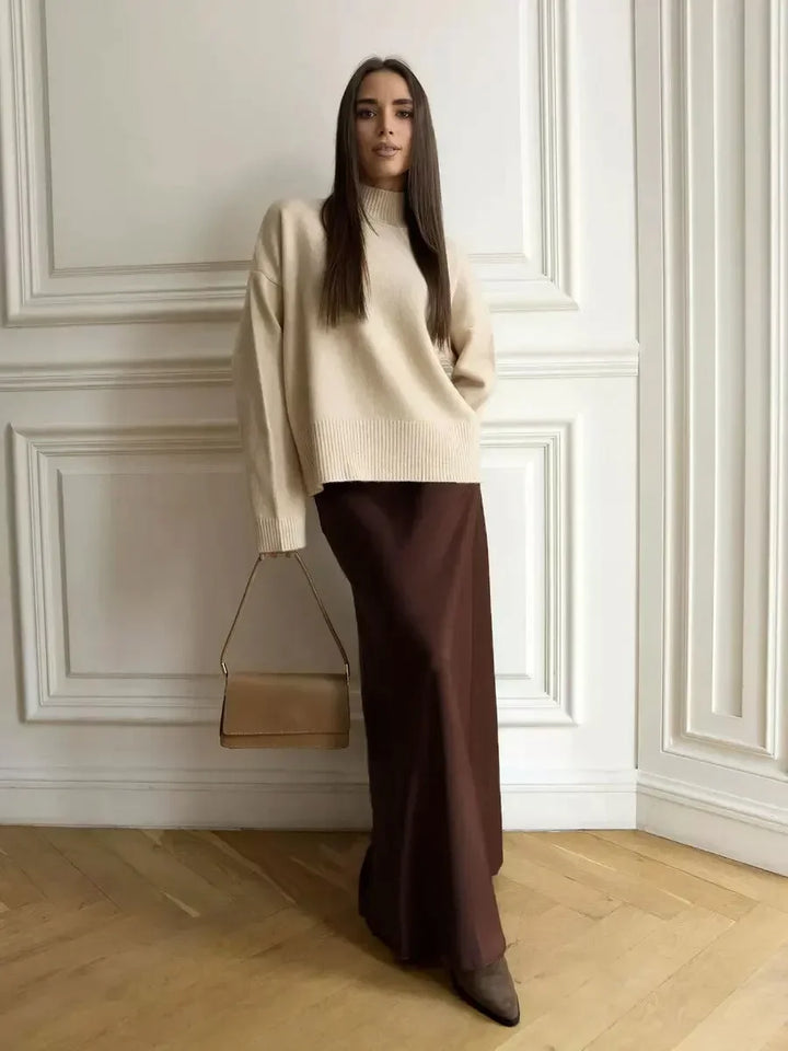 Muse & Valeur | Satin Fishtail Maxi Skirt for Women in Black