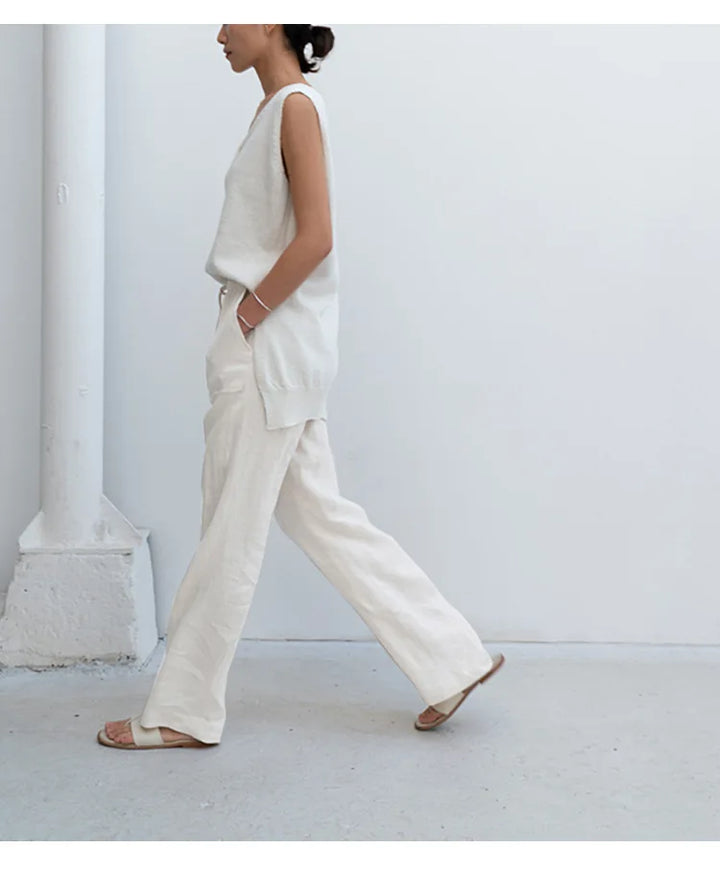 Muse & Valeur | Linen Straight Pants for Women with Drawstring