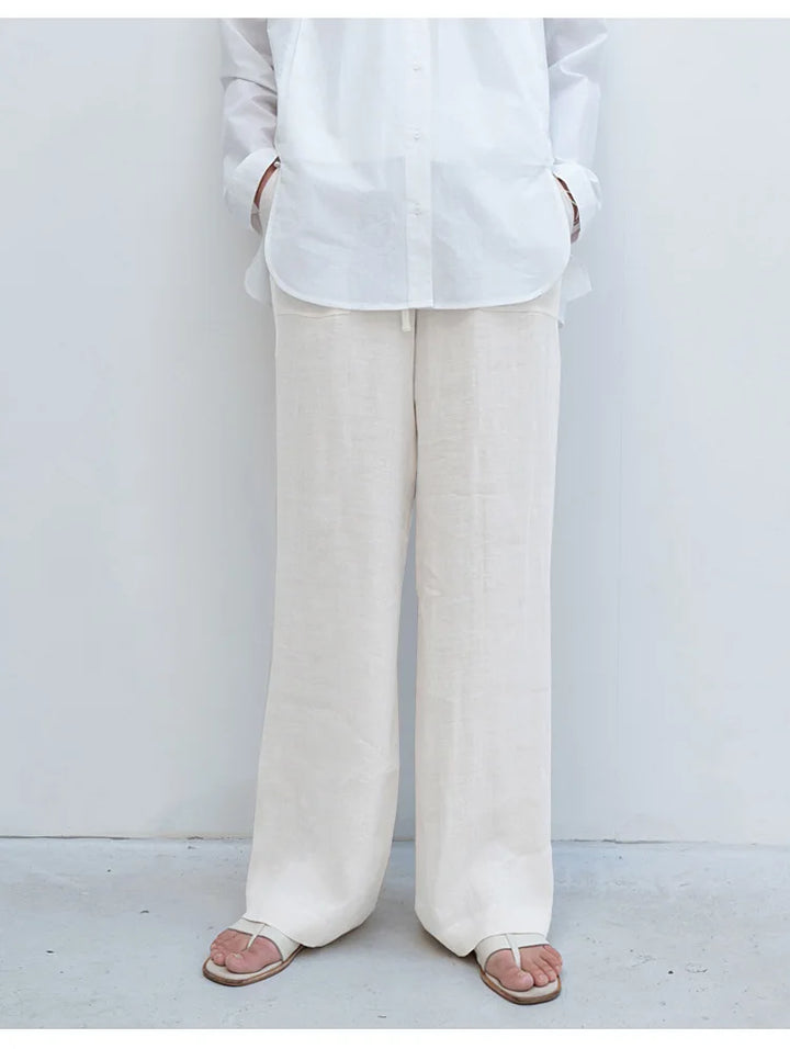 Muse & Valeur | Linen Straight Pants for Women with Drawstring