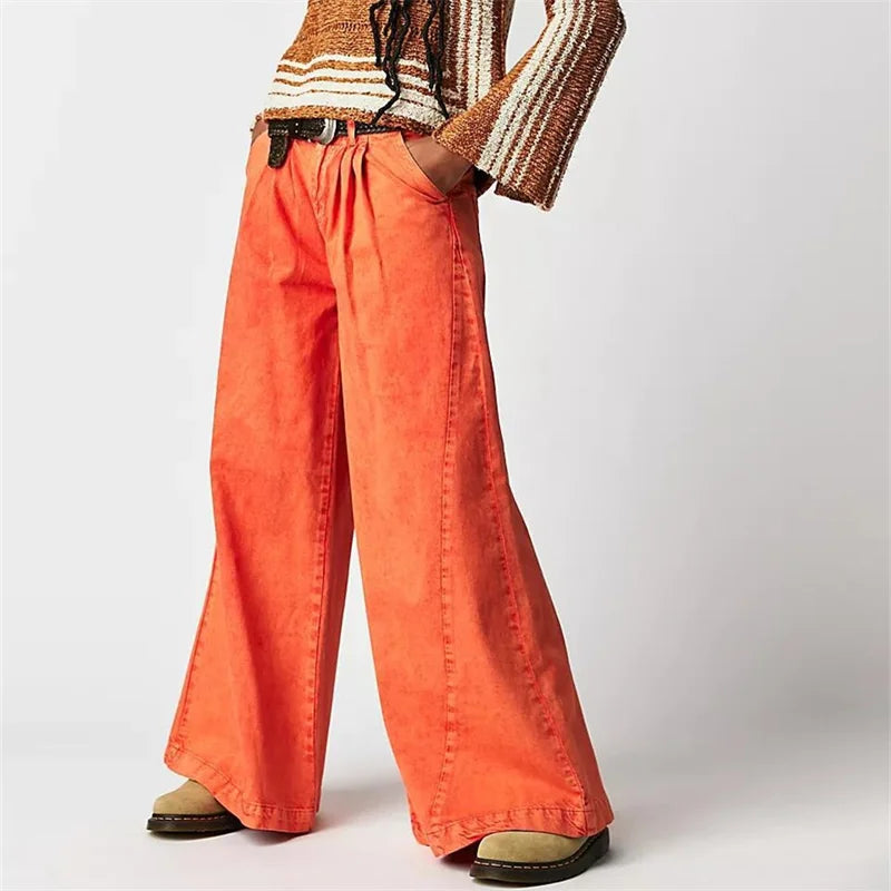 Muse & Valeur | Pleated Wide-Leg Jeans for Women in Denim Blue