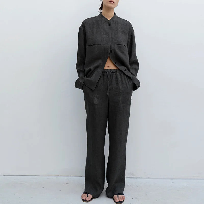 Muse & Valeur | Linen Straight Pants for Women with Drawstring