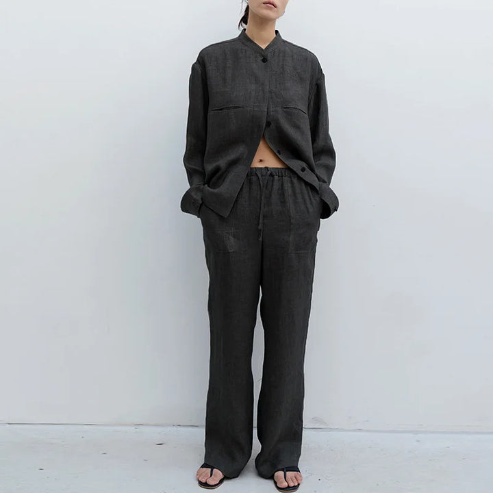 Muse & Valeur | Linen Straight Pants for Women with Drawstring