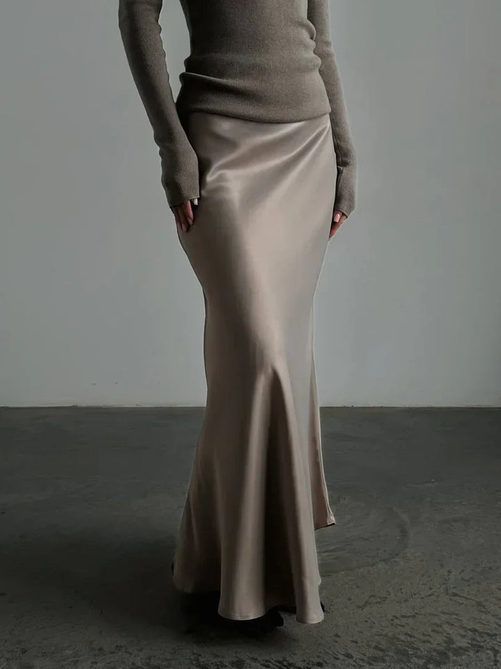 Muse & Valeur | Satin Fishtail Maxi Skirt for Women in Black