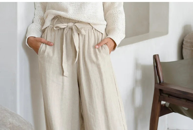 Muse & Valeur | Linen Wide Leg Pant for Women in Ruffle Style