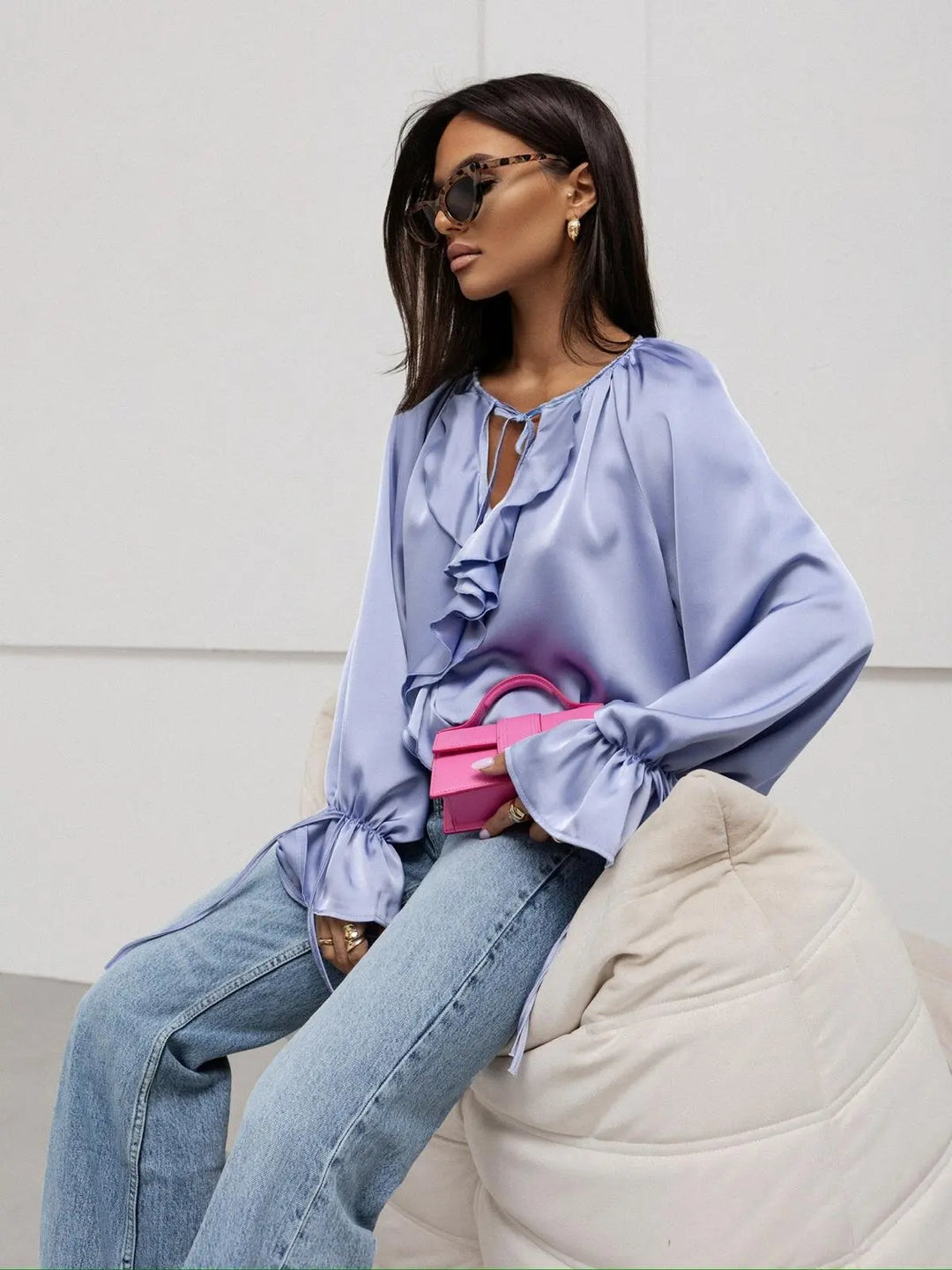 Muse and Valeur | Satin Ruffle Blouse