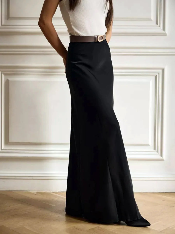 Muse & Valeur | Satin Fishtail Maxi Skirt for Women in Black