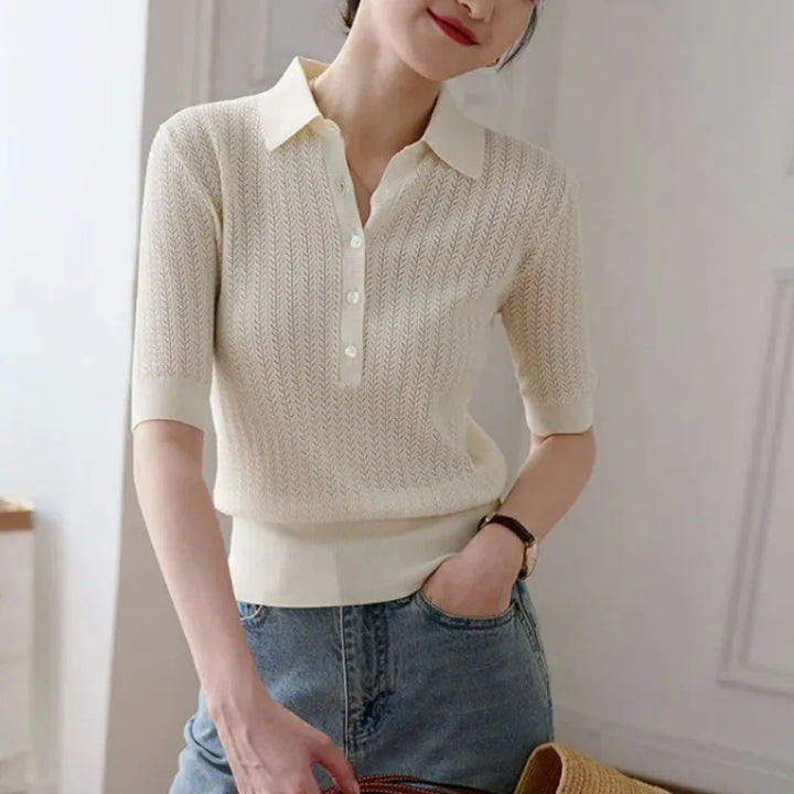 Muse and Valeur | Ribbed Knit Polo Blouse