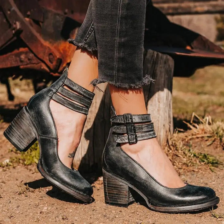 Muse & Valeur | Vintage Summer Heels for Women, Ankle Strap, Closed Toe