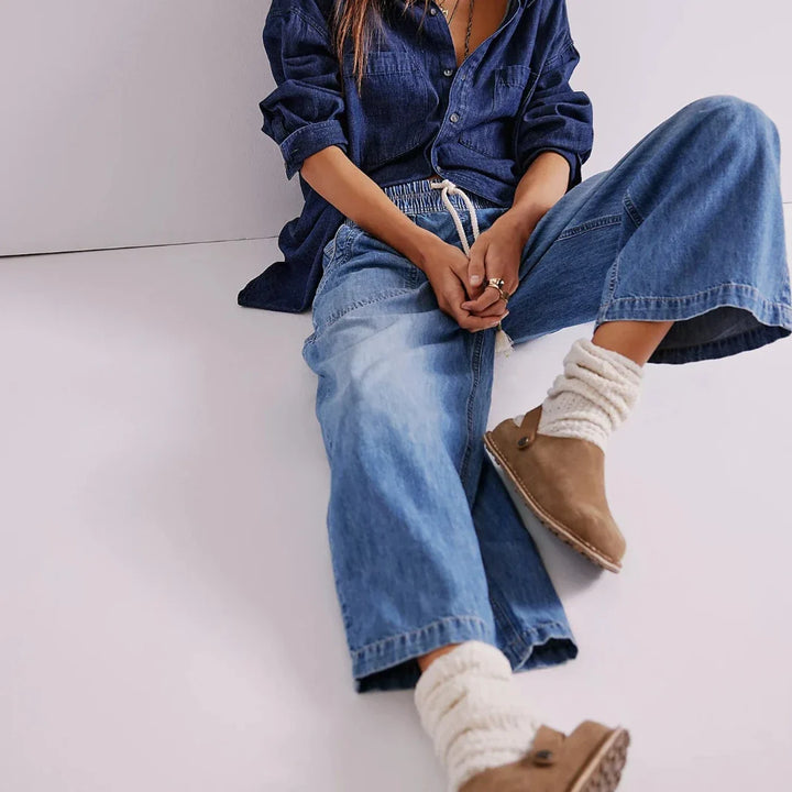 Muse & Valeur | Drawstring Jeans for Women in Denim Blue