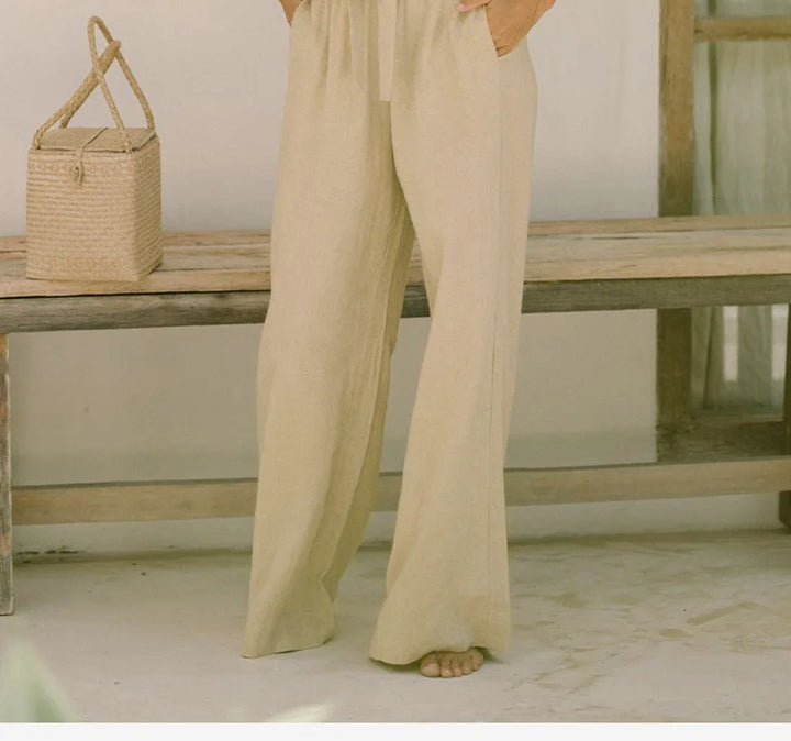 Muse & Valeur | Linen Wide Leg Pant for Women in Ruffle Style
