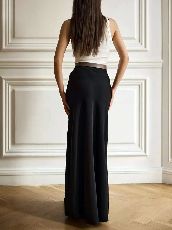Muse & Valeur | Satin Fishtail Maxi Skirt for Women in Black