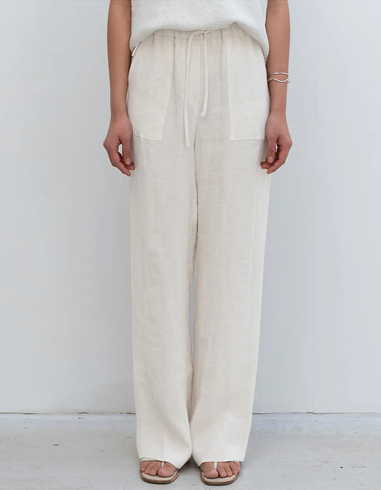 Muse & Valeur | Linen Straight Pants for Women with Drawstring