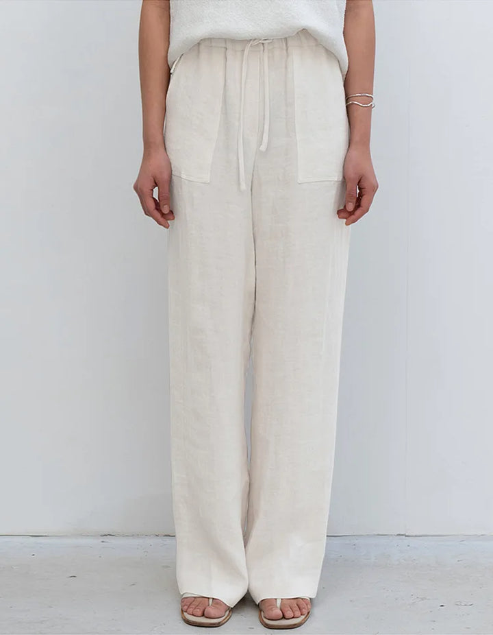 Muse & Valeur | Linen Straight Pants for Women with Drawstring