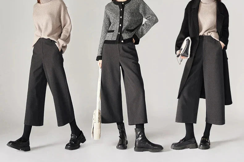 Muse & Valeur | Wool Wide Leg Pants for Women in Autumn Color