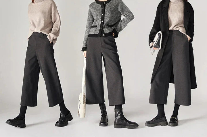Muse & Valeur | Wool Wide Leg Pants for Women in Autumn Color
