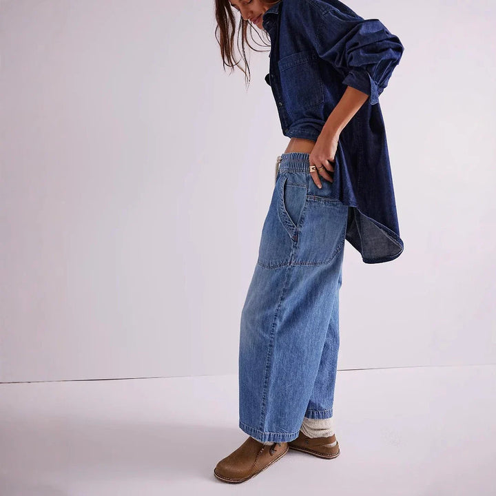 Muse & Valeur | Drawstring Jeans for Women in Denim Blue