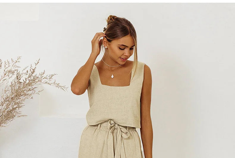 Muse & Valeur | Linen Wide Leg Pant for Women in Ruffle Style