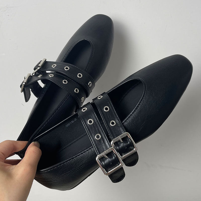 Muse & Valeur | Mary Jane Flats for Women in Black Leather
