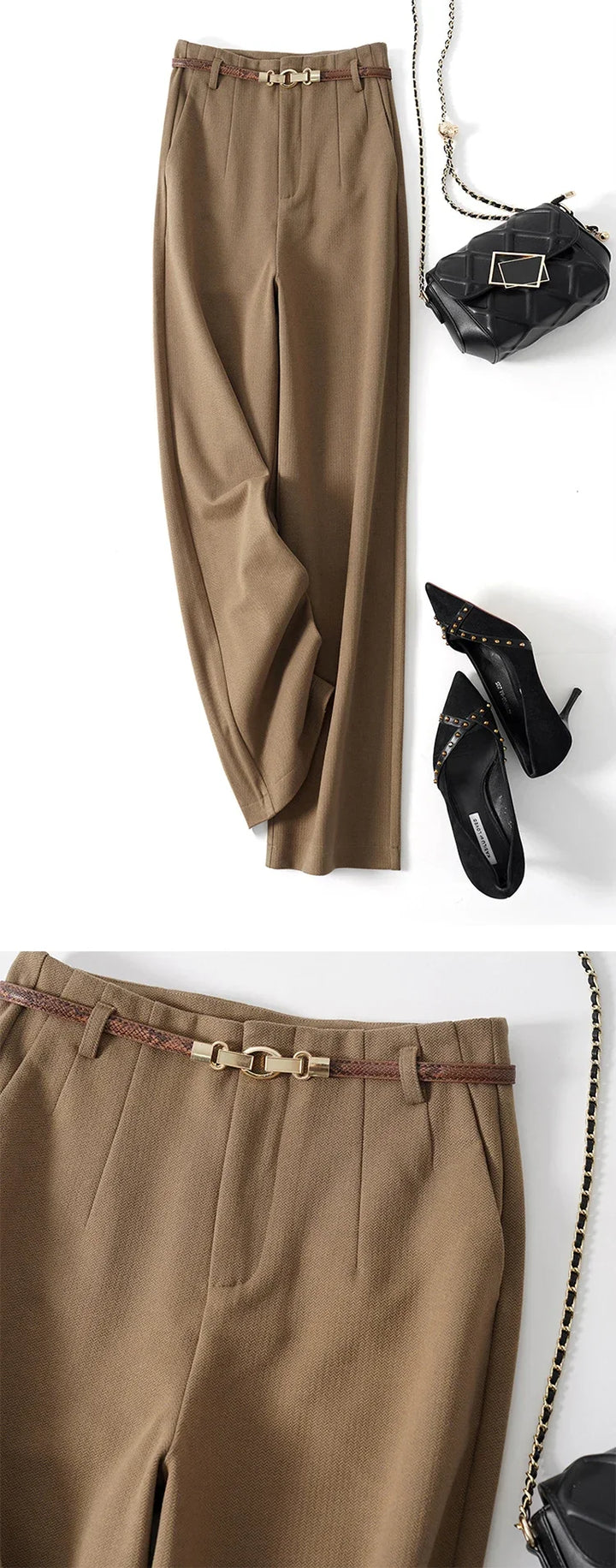 Muse & Valeur | Wide Leg Wool Trousers for Women in Black