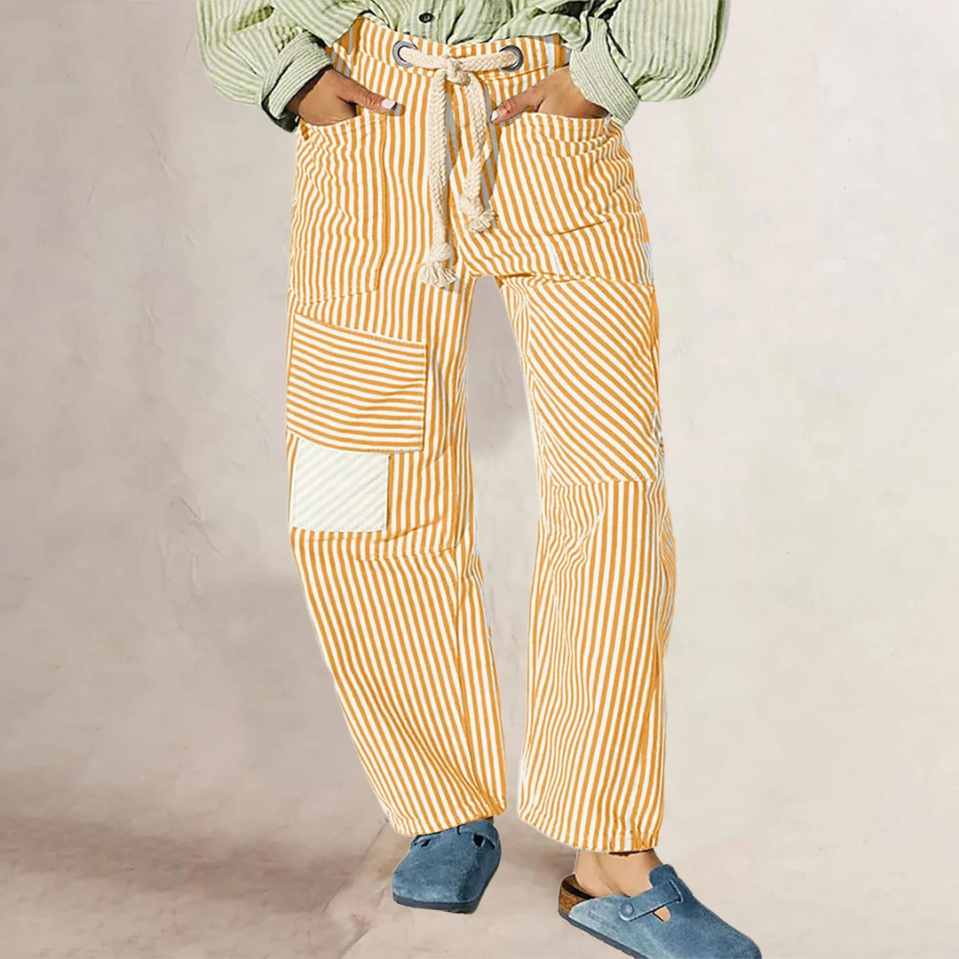 Muse & Valeur | Stripe Pant for Women in Lightweight Fabric, Relaxed Fit, Navy