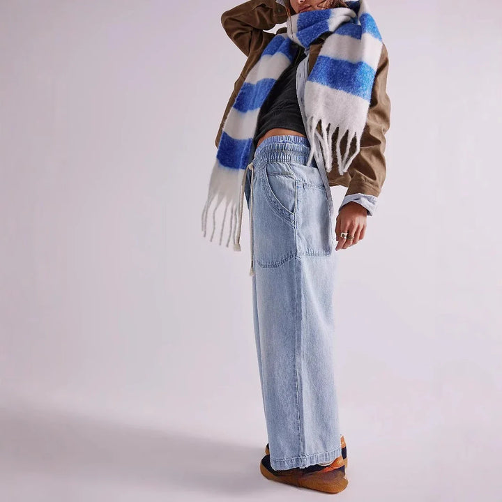 Muse & Valeur | Drawstring Jeans for Women in Denim Blue