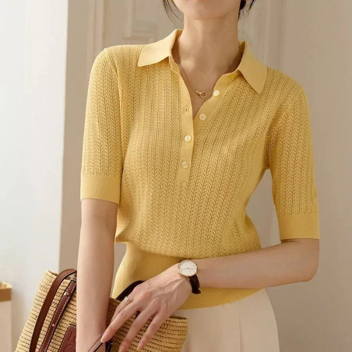Muse and Valeur | Ribbed Knit Polo Blouse