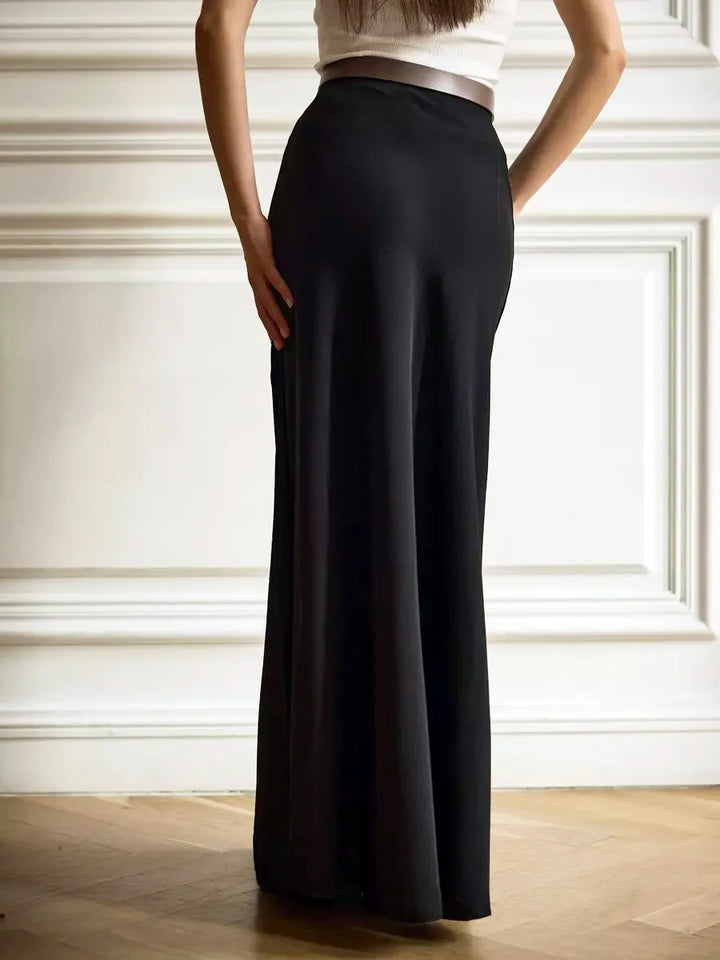 Muse & Valeur | Satin Fishtail Maxi Skirt for Women in Black